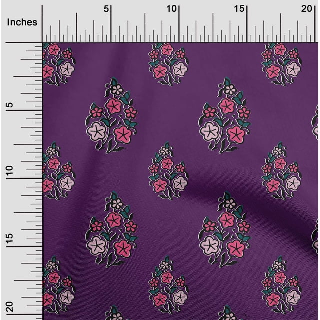 oneOone Cotton Poplin Fabric Leaves & Floral Block Printed Fabric 1 Yard 56 Inch Wide