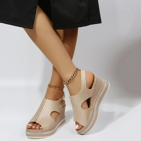 

Yedhsi Fashion Casual Wedge Heel Platform Buckle High Heel Fish Mouth Roman Sandals Women s Sandals