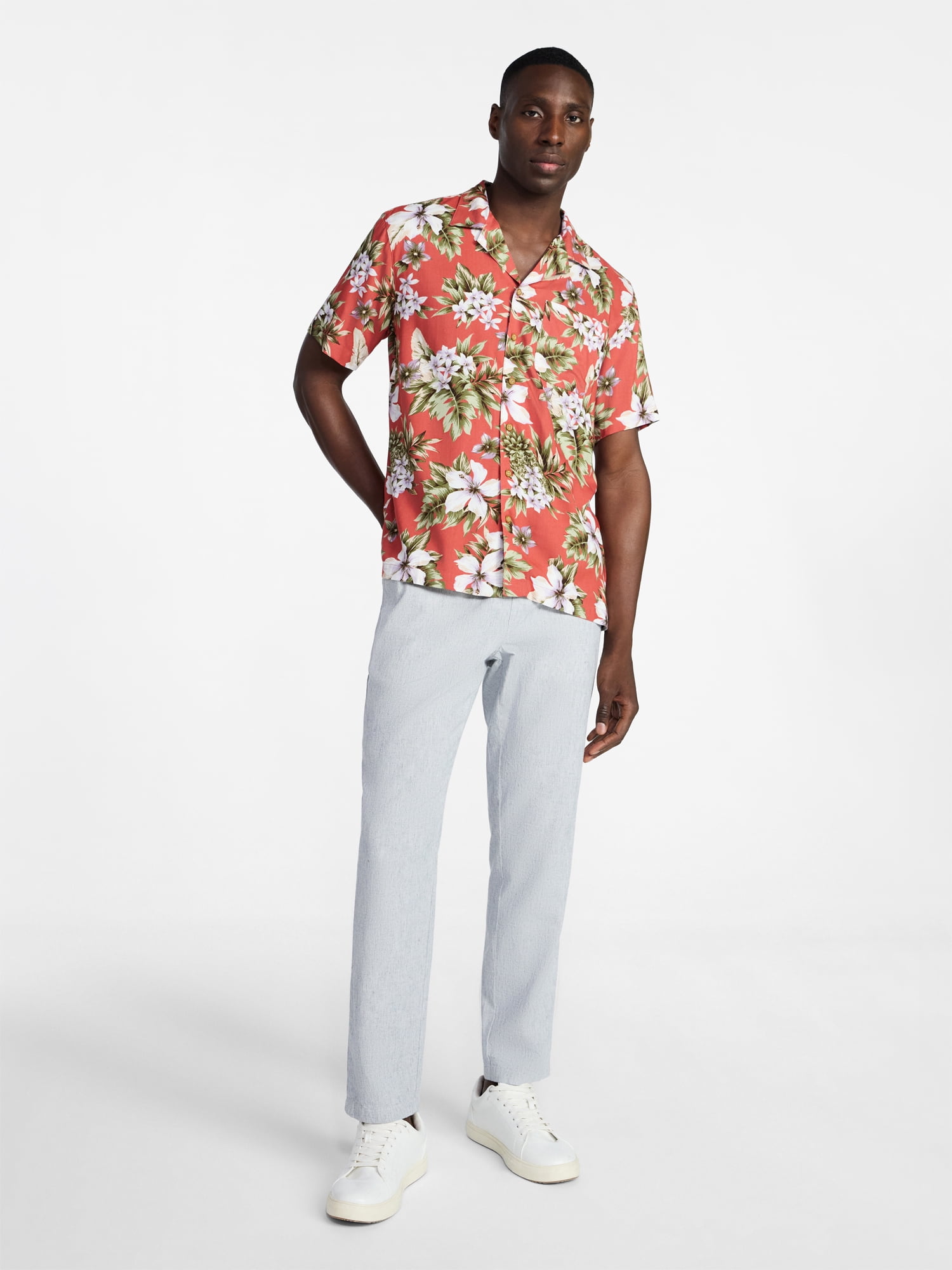 George Men's Relaxed Fit Printed Camp Shirt with Short Sleeves, Sizes S-3XLT