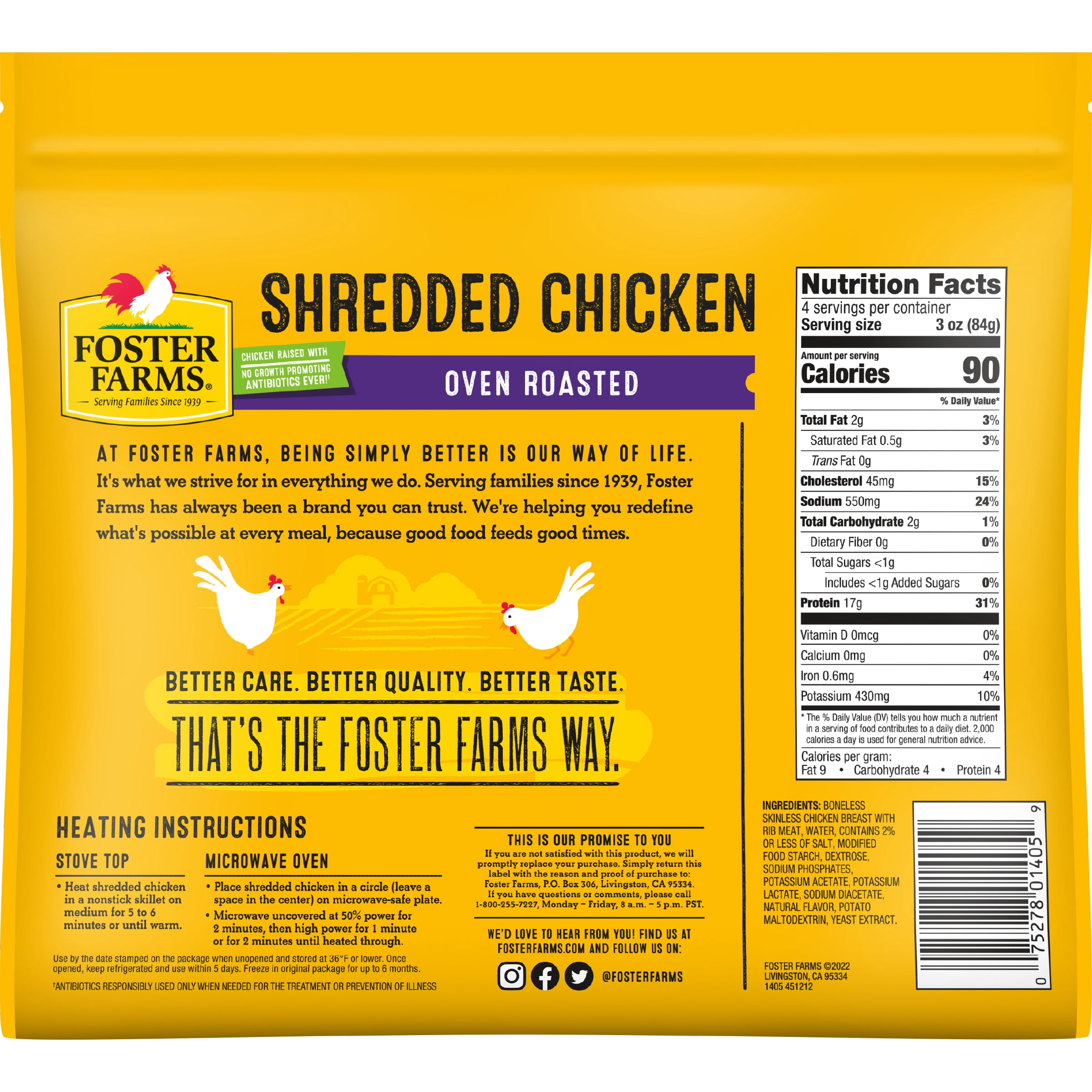 Foster Farms Fully Cooked Oven Roasted Shredded Chicken Breast Strips, 12 oz