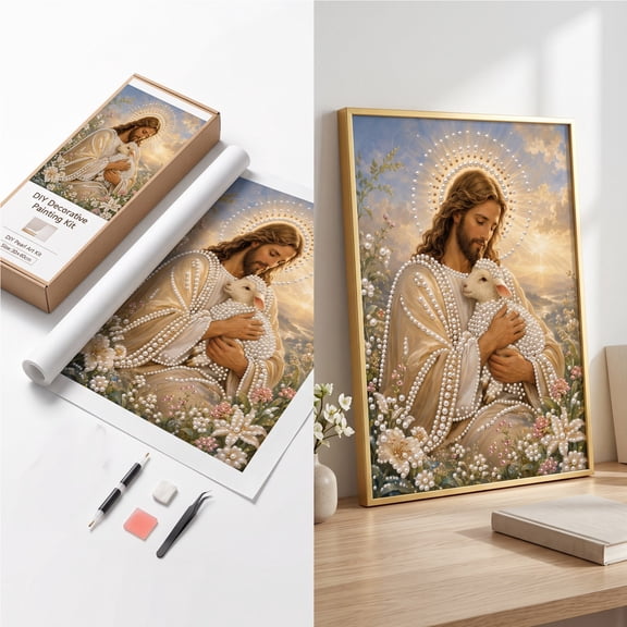 Jesus Nativity Diamond Art Kit with Frame, DIY Pearl Painting Kit with Round Beads and Tools, Sparkling Wall Art Craft for Adults Beginners Holiday Decor