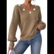 thumbnail image 2 of Suéter Holgado de Otoño con Cuello en V y Mangas Largas Tipo Farol para Mujer, Bordado de Flores. Camello XL, 2 of 9