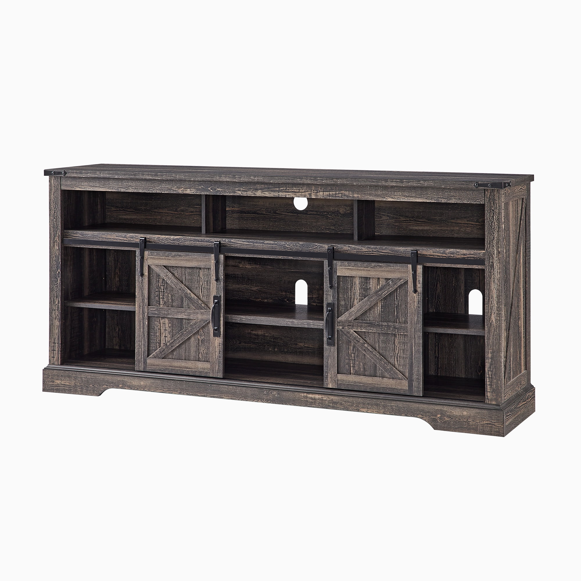 KeyWhat Farmhouse TV Stand for TVs Up to 80", 9 Storage Compartments, Sliding Barn Doors