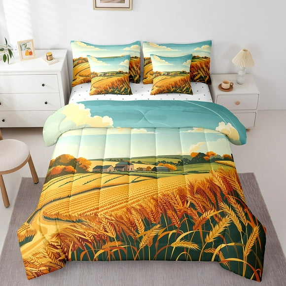 YST Rustic Cabin 7pcs Comforter Set, Autumn Themed Bedding Set, Queen