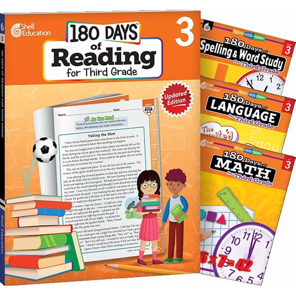 180 Days™: Reading, Spelling, Language, & Math Grade 3: 4-Book Set