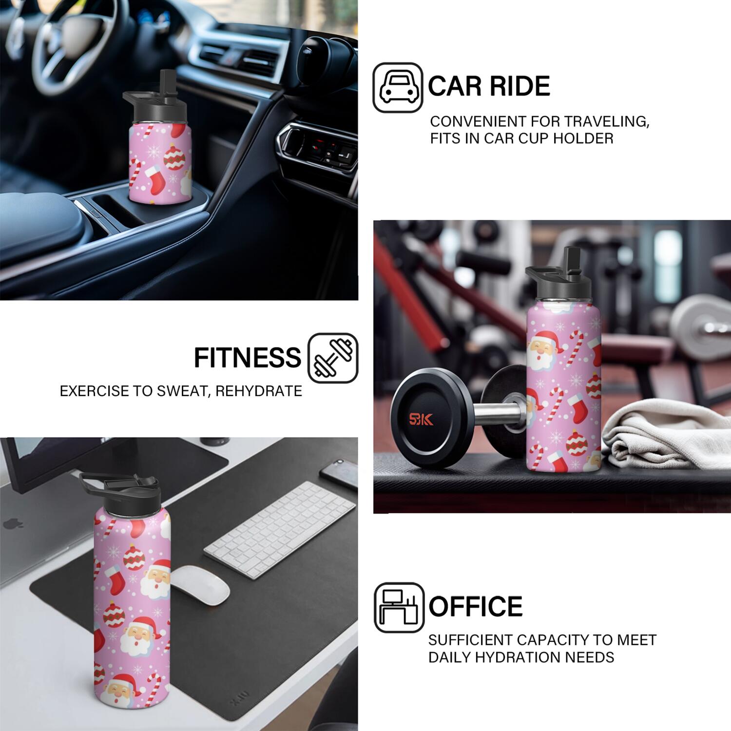 Christmas 18 oz Insulated Stainless Steel Water Bottle with Straw & Cleaning Brush , Leakproof, BPA-Free, 304 Stainless Steel, Wide Mouth, Travel Mug for Car, Gym, Office