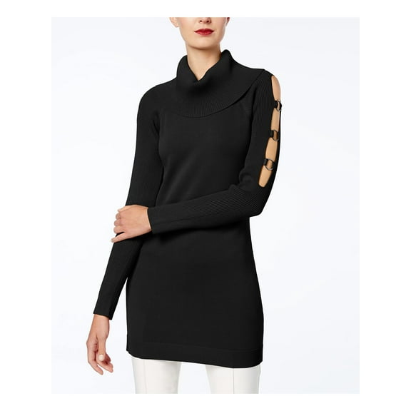 INC Womens Black Grommet-trim Cowl Neck Mini Cocktail Dress M