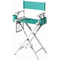 OmySalon Director's Chair 31" Height Folding Portable w/Storage Pouch & Footrest, Makeup Artist Chair for Salon, Events, Mobile, 250lb Capacity, White Wood Frame & Turquoise Canvas Seat