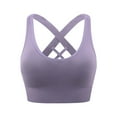 thumbnail image 3 of Gymayou Women Padded Strappy Sports Bra Crisscross Back Support Workout Crop Top Wireless Seamless Yoga Bralette Purple M, 3 of 3