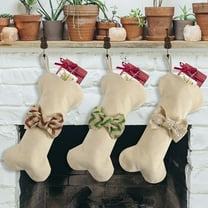 Dog Bone Christmas Stockings 16 Inch Large Line Pet Christmas Stockings with Bowknot Burlap Fireplace Hanging Stockings Gift Bags for Christmas Decorations