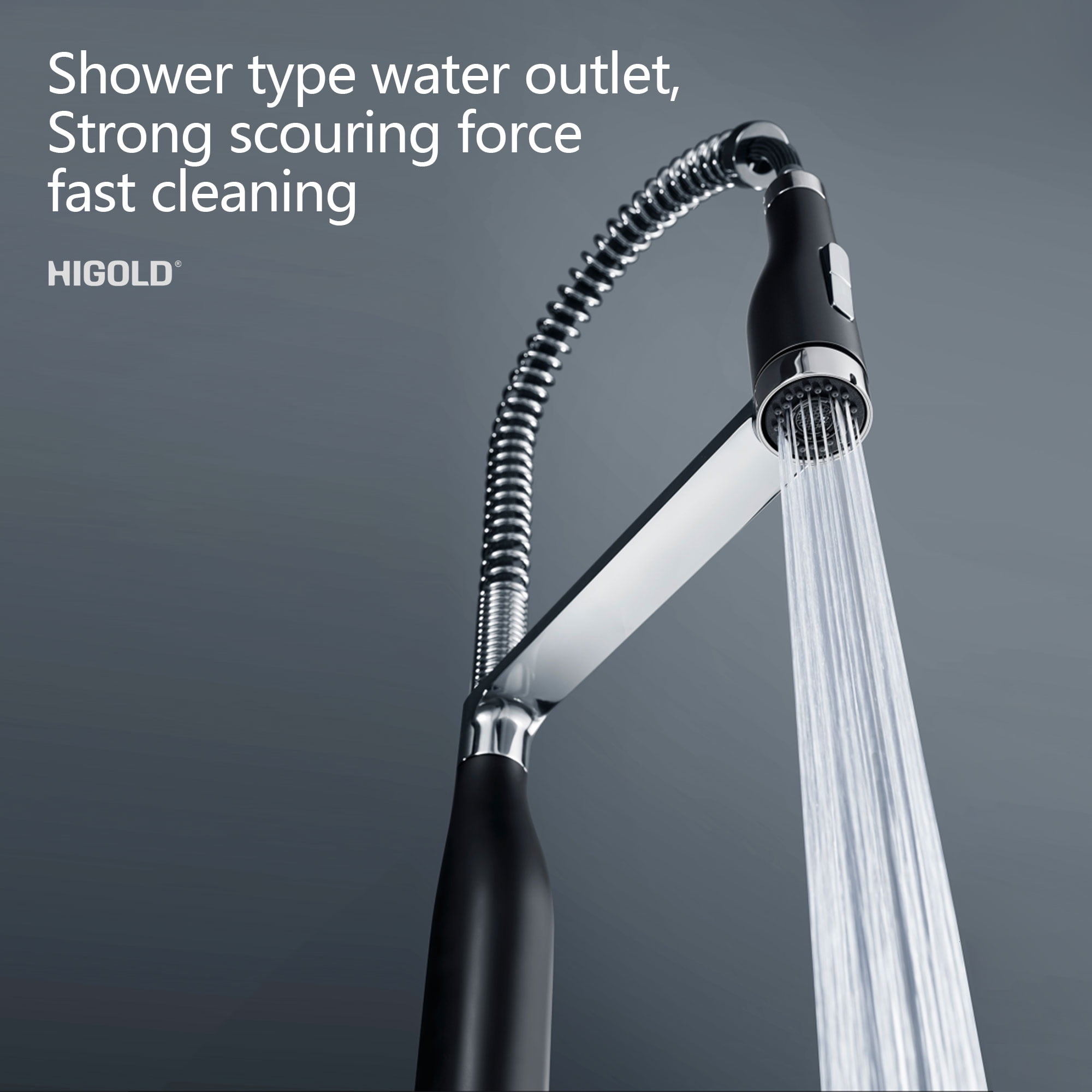HIGOLD BN3.0 Pull Down Kitchen Faucet with Spring Neck Design, Stainless Steel and Matte Black Finished