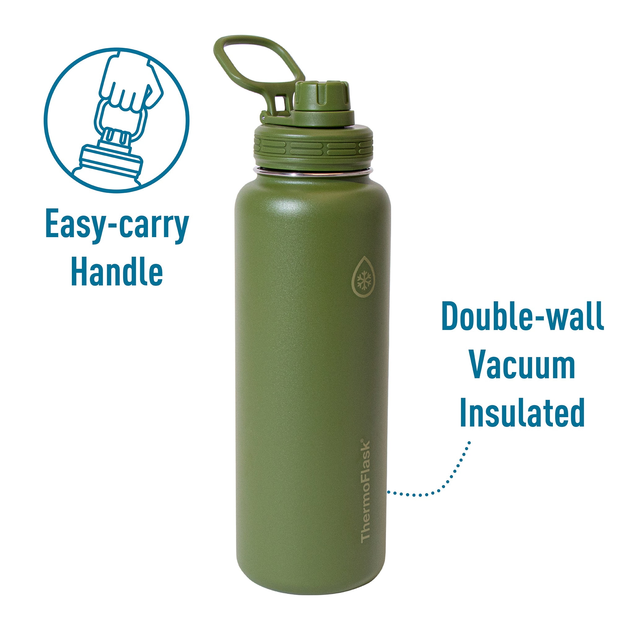 ThermoFlask 40 oz Double Wall Vacuum Insulated Stainless Steel Water Bottle with Chug Spout Lid, Sea Kelp