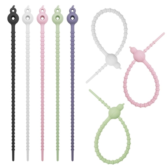 Oasiva Pack Of 5 Colorful Silicone Cord Wraps Rubber Cable Management Straps for Home Use Multipurpose Elastic Wire Organizers