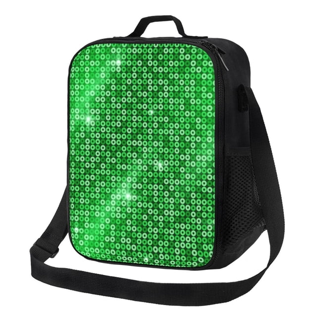 Fotbe Shiny round green sequins Lonchera Bolsa de Almuerzo para Hombres y Mujeres, Lonchera de Gran Capacidad, Bolsa de Almuerzo Reutilizable, Bolsa Térmica Aislante