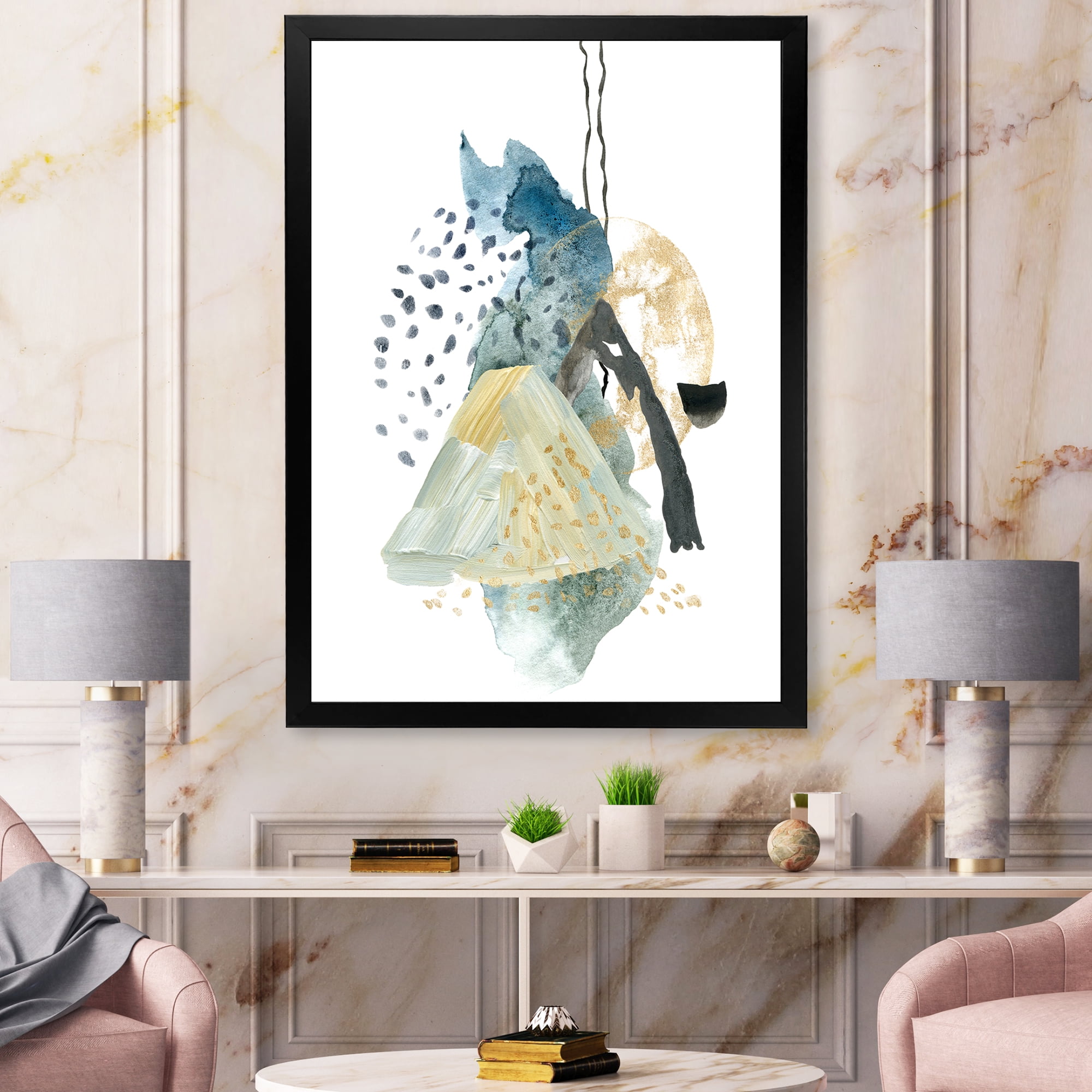 Designart 'Mountain Moon With Gouache Of Abstract Landscape' Modern Framed Art Print
