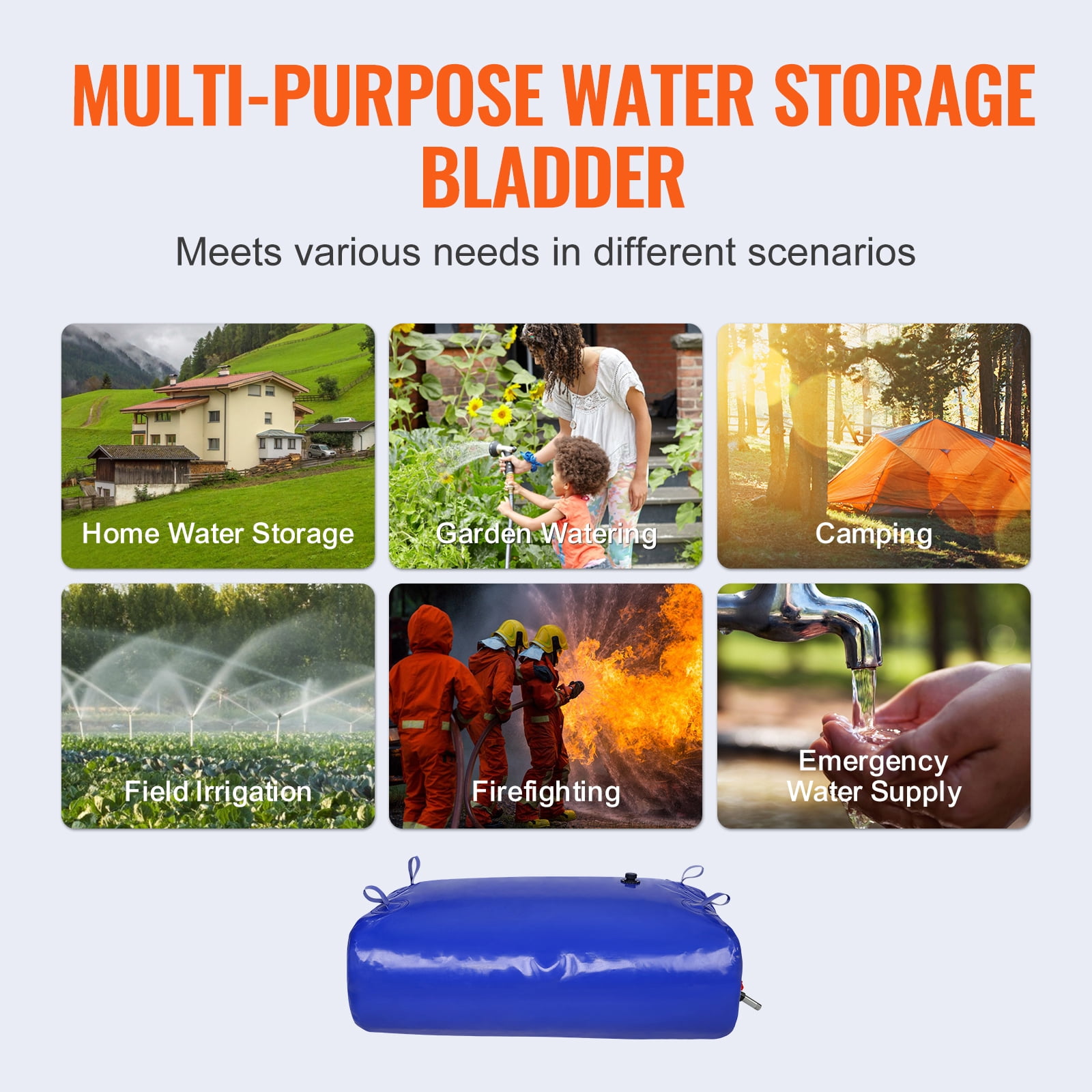 KFFKFF Water Storage Bladder 330L / 87Gallon Portable Water Tank PVC Collapsible Water Containers, RV Storage Tank, Soft Water Bag for Camping, Fire Safety, Emergency Hydration (Blue)