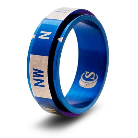 CritSuccess Compass Direction Dice Ring with 8 sided NESW Die Spinner (Size 16 - Stainless Steel - Blue)