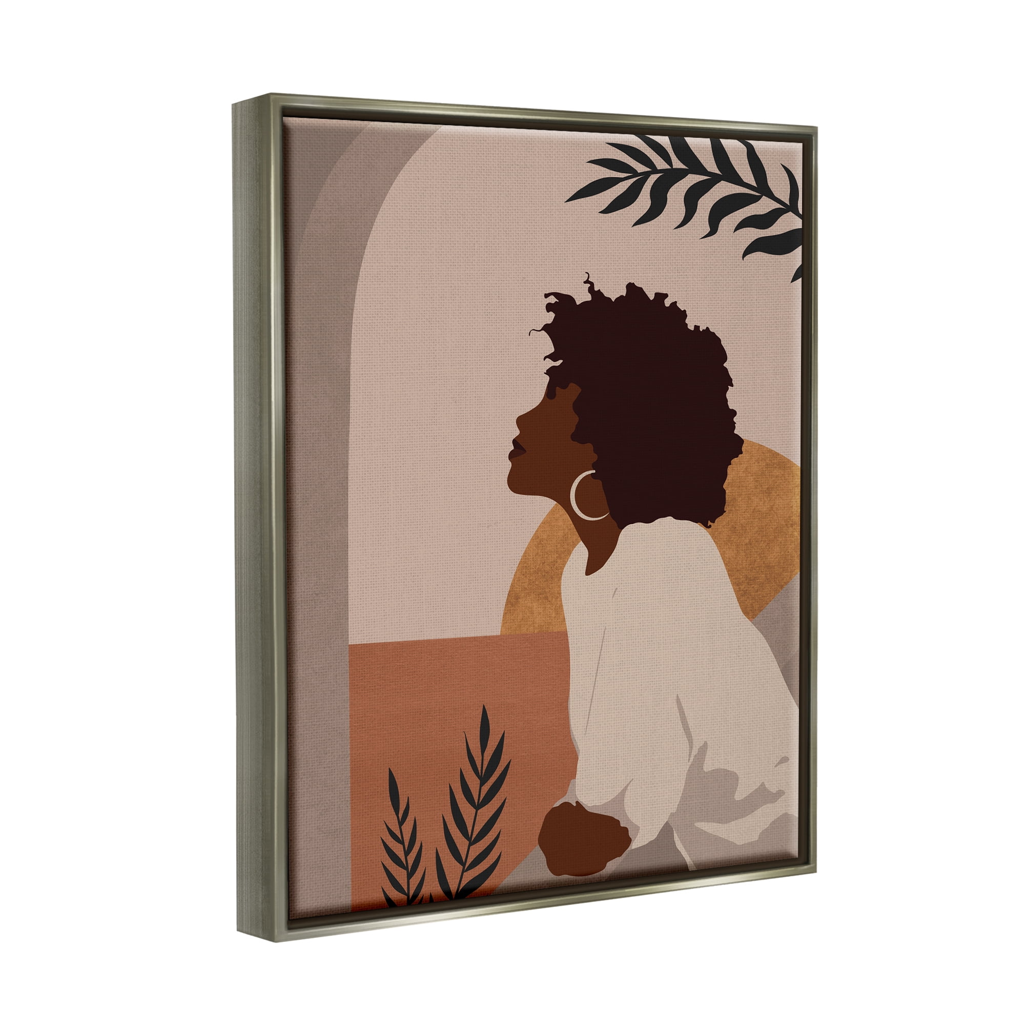 Stupell Industries Summer Vibe Girl Portrait Botanical & Floral Painting Gray Floater Framed Art Print Wall Art, 25 x 31