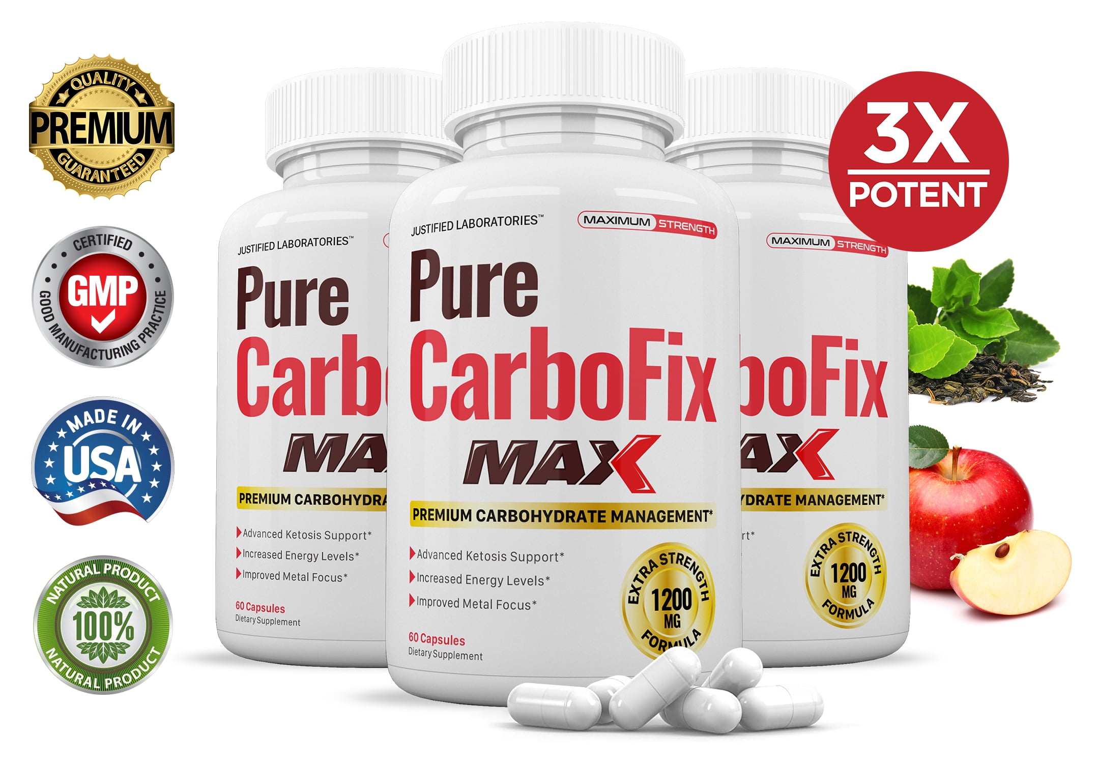 3 Pack Pure Carbo Fix Max 1200MG Diet Pills Weight Loss Supplement 180 Capsules
