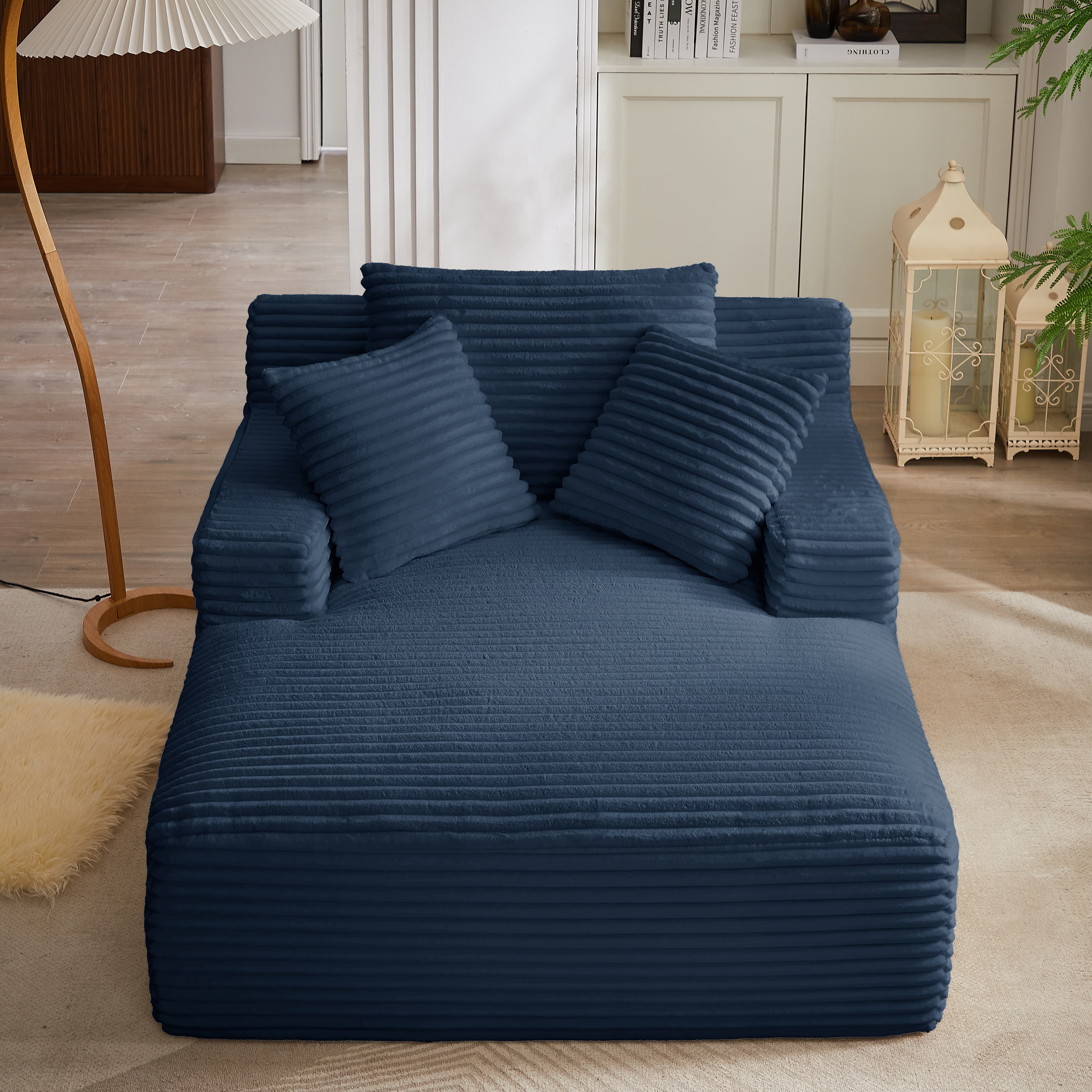 MAYEERTY Oversized Corduroy Chaise Lounge Sofa, Modern Couch with Spring Cushion for Living Room, 49*66*28"Blue