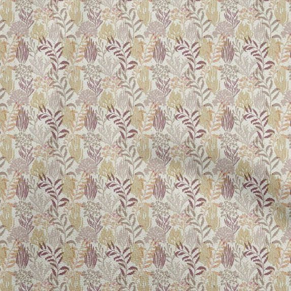 oneOone Cotton Cambric Beige Fabric Leaves Craft Projects Decor Fabric Printed By The Yard 42 Inch Wide