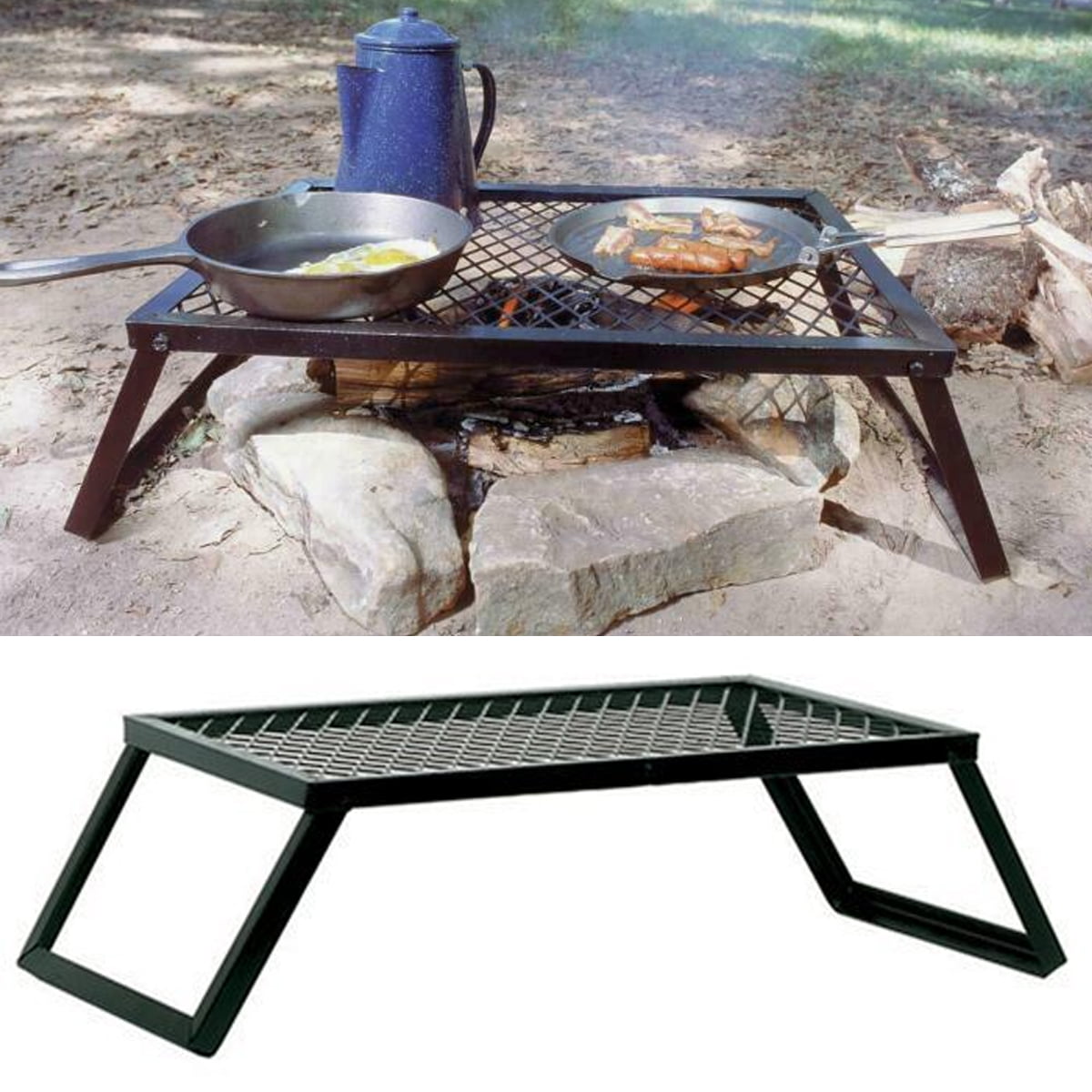 Portable Folding Campfire Grill Heavy, Fire Pit Cooking Grate Cast Iron