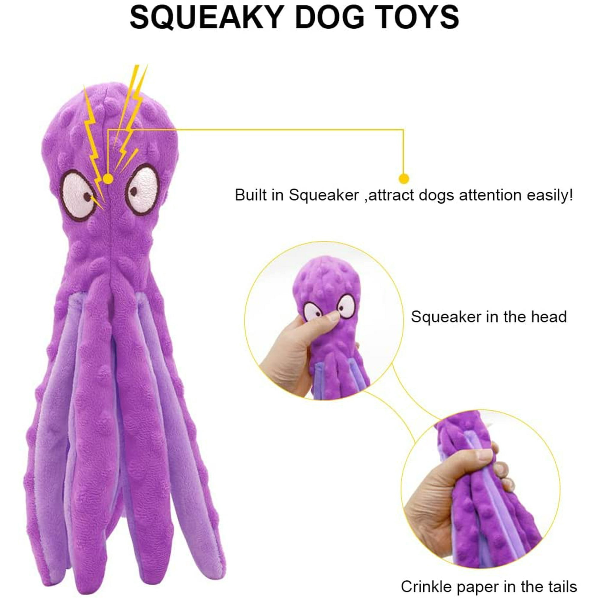 Yeegool Stuffed Dog Toys For Small Dogs Puppies Teething Toys Durable Plush Octopus Dog Toys With Crepe Paper Interactive Dog Toys For Boring Purple