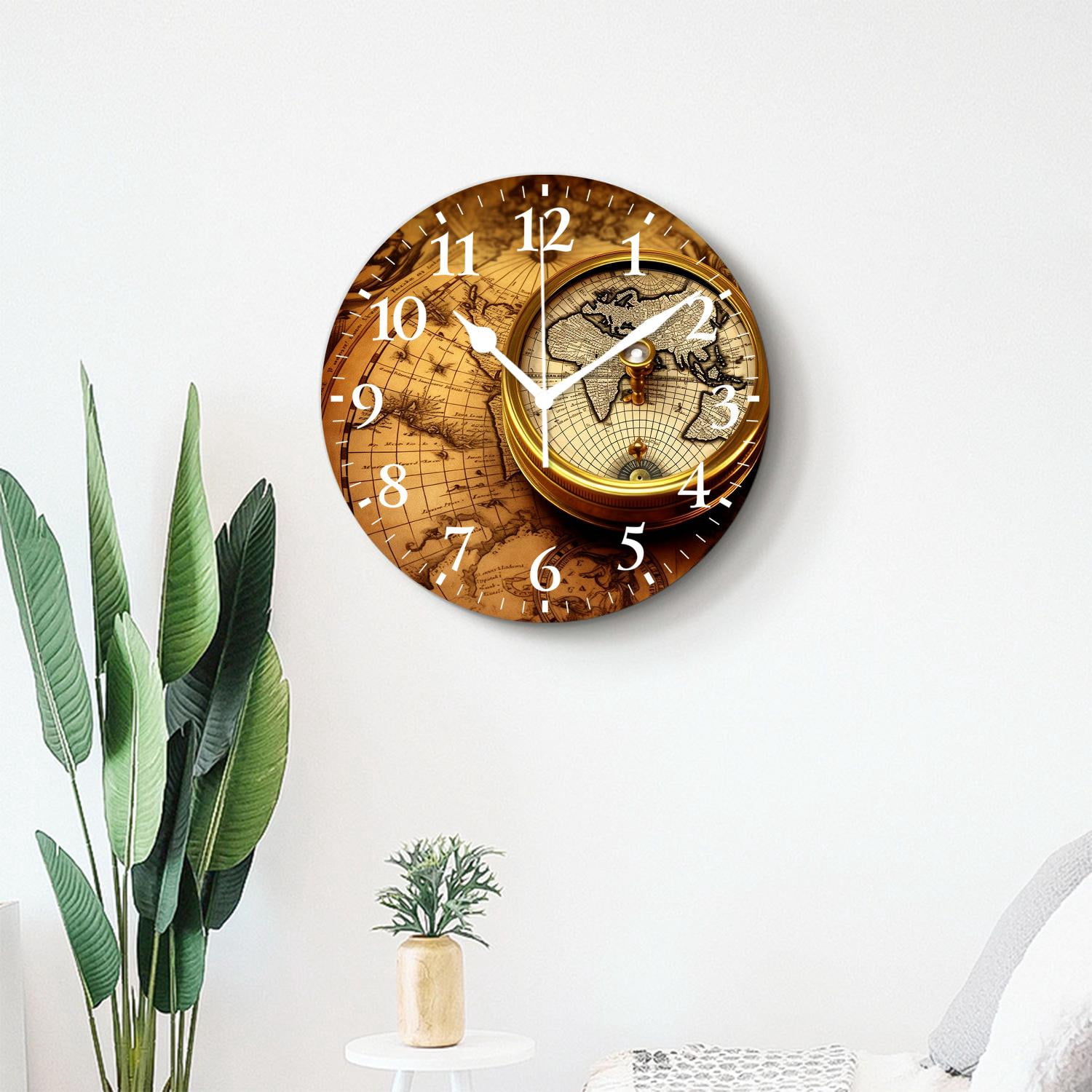 12 Inch Wall Clock Battery Operated Silent Clock Decorative for Office, Kitchen, Outdoor, Living Room，Accurate Map Graceful Art
