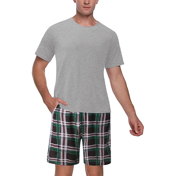 Fashnice Pyjama pour Hommes Deux Pièces Tenue de Nuit 2 Pcs Ensemble de Pyjama Ample Pyjama Tenue d'Intérieur Gris Vert 2TG
