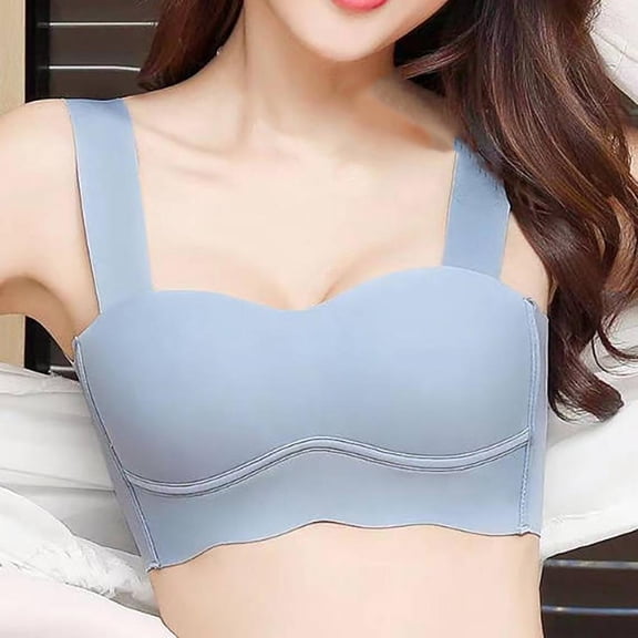 Bxsruta Wireless Bras for Women, Women's Seamless Underwear with Large Chest and Small Fold Paired with Non Steel Rims Sagging Plus Size Full Cup Sports Bra, Blue