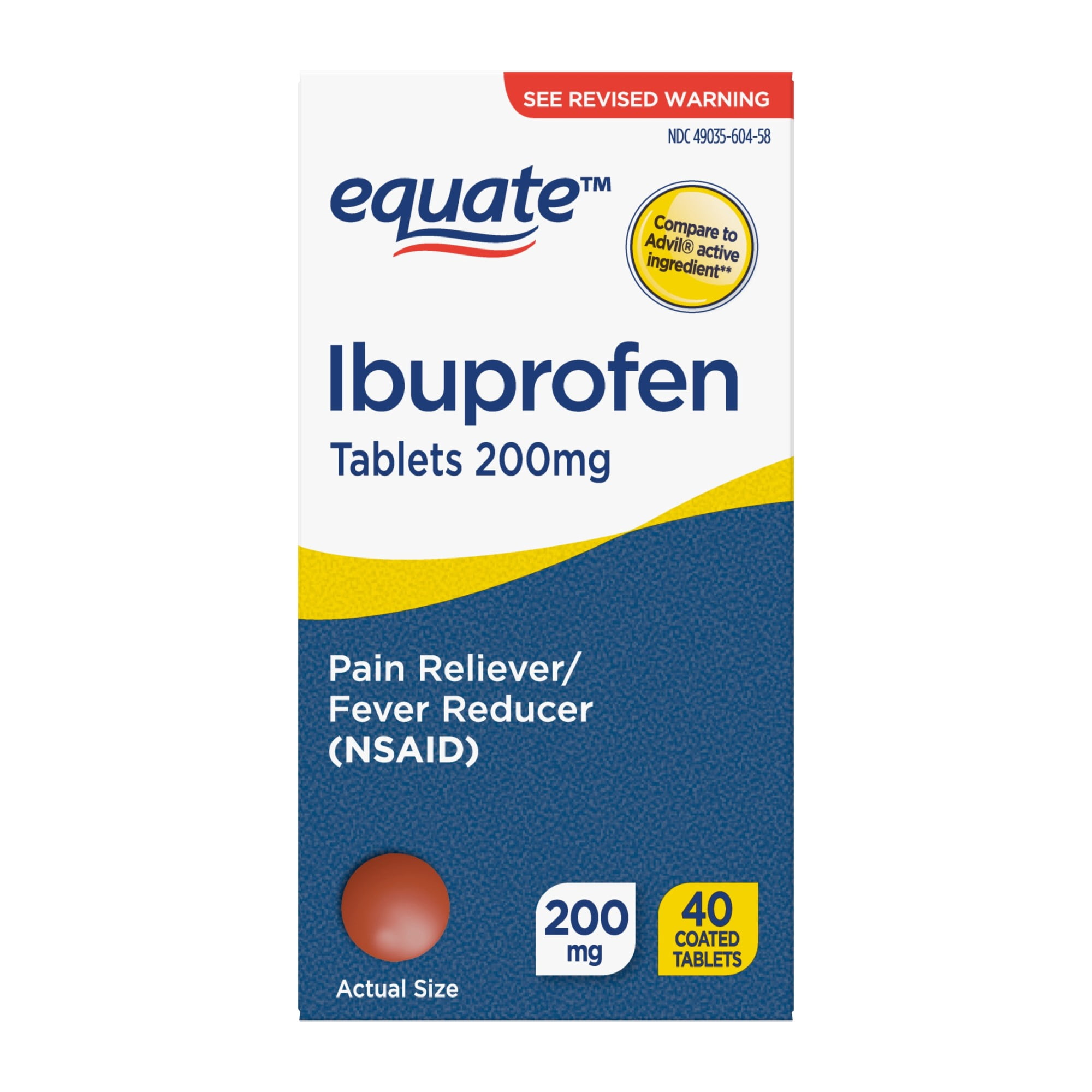 (6 pack) Equate Ibuprofen Pain Reliever and Fever Reducer Tablets, 200 mg, 40 Count, Compare to Advil® Tablets Active Ingredient