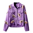 thumbnail image 3 of Women's Button Down Distressed Cropped Corduroy Jacket Vintage Football Sequin Short Shacket with Pockets, 3 of 7