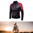 thumbnail image 4 of Motorcycle Riding Jacket Men Jacket Stand Collar Zipper Closure Splicing Casual Long Sleeves Motorcycle Jacket Red XL ANGGREK AH3518, 4 of 8