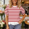 thumbnail image 5 of hotojiny Womens Tops Summer Short Sleeve Striped Shirts with Ruffle Hem Loose Fit Crew Neck T-Shirts Streetwear, 5 of 7