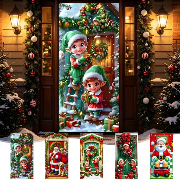 AOMXGD Christmas Door Tapestry, 35.5x71In Xmas Front Door Hanging Fabric Decor,Holiday Cloth Door Curtain For Bedroom Wall And Indoor Party Layout