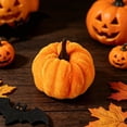 thumbnail image 6 of Mini Velvet Pumpkin Figurine Set, Assorted Autumn Harvest Colors, Plush Tabletop Thanksgiving Decor, Elegant Tiered Tray Accent for Mantel, Entryway, Dining Room, Fall Harvest Display, Orange-A, 6 of 9
