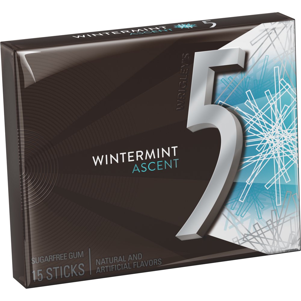 5 Gum Wintermint Ascent Sugar Free Chewing Gum, 15 Stick Single Pack