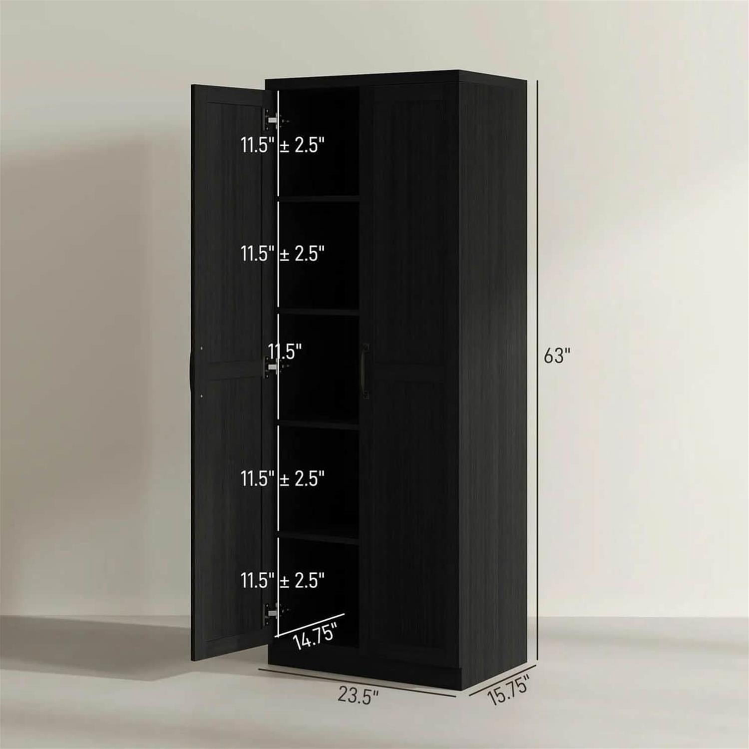 Demi Bonn 62" Large 2-Door Pantry Cabinet, Freestanding Storage Unit with 2 Adjustable Shelves for Dining Room, Spacious Kitchen Organization, Black