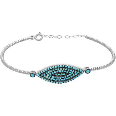 Lesa Michele Cubic Zirconia Two-Tone Sterling Silver Marquise Evil Eye Center Bar Bracelet in Sterling Silver