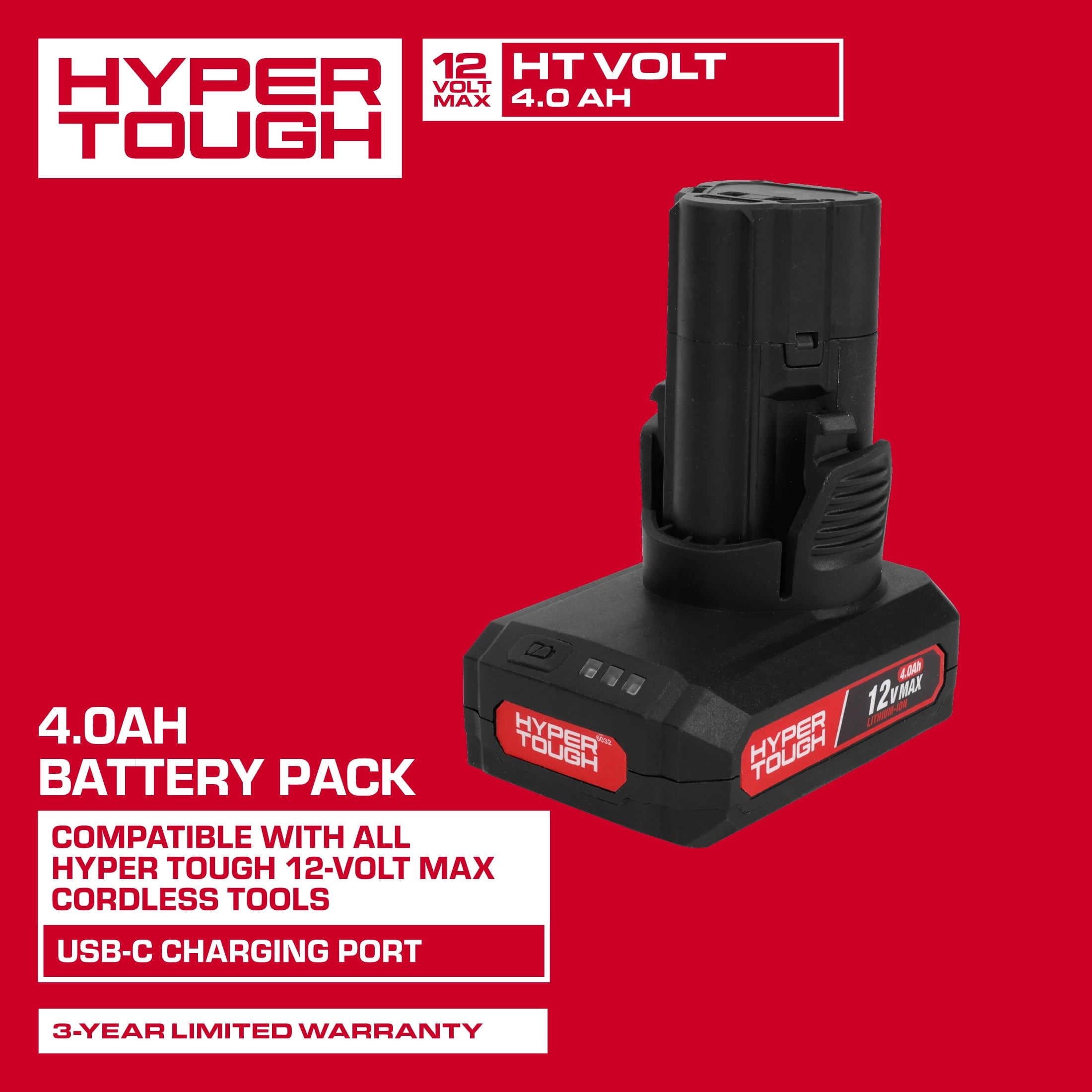 Hyper Tough 12V Lithium-Ion 4.0Ah Rechargeable Battery