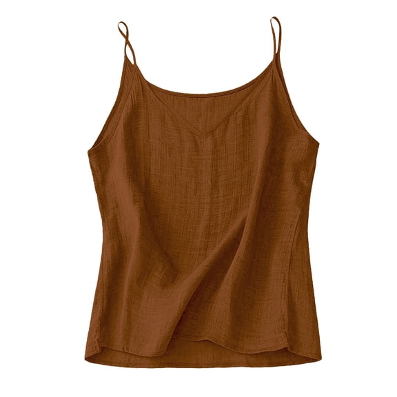 Linen Camisole Tops for Women Linen Shirts for Women Cotton Spaghetti Strap Tank Top Linen Cami Womens Sleeveless Tops Workout Tank Tops Woman Linen Undershirt Brown L