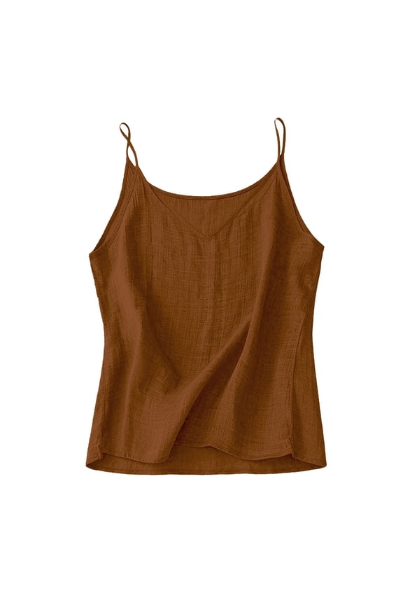 Womens Sleeveless Tops Women's Summer Top Women's Cami Tank Top Linen Crop Top V Neck Sleeveless Tops Linen Crop Tank Tops Cotton Linen Gauze Boho Tops for Women Linen Tank Brown L
