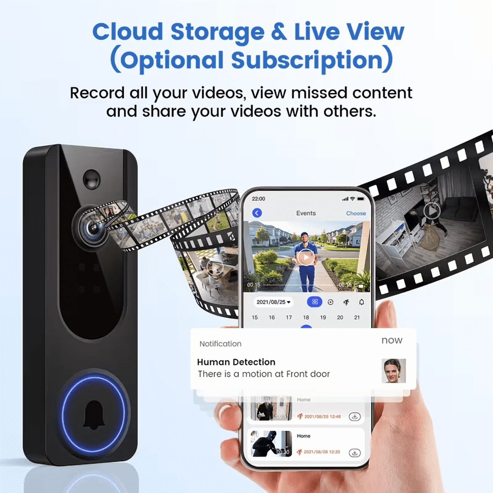 1080P Video Doorbell Camera Wireless Battery-Powered Doorbell with Motion Detection Real-Time View Two-Way Audio Infrared Night Vision & Cloud Storage Smart Home Security Camera