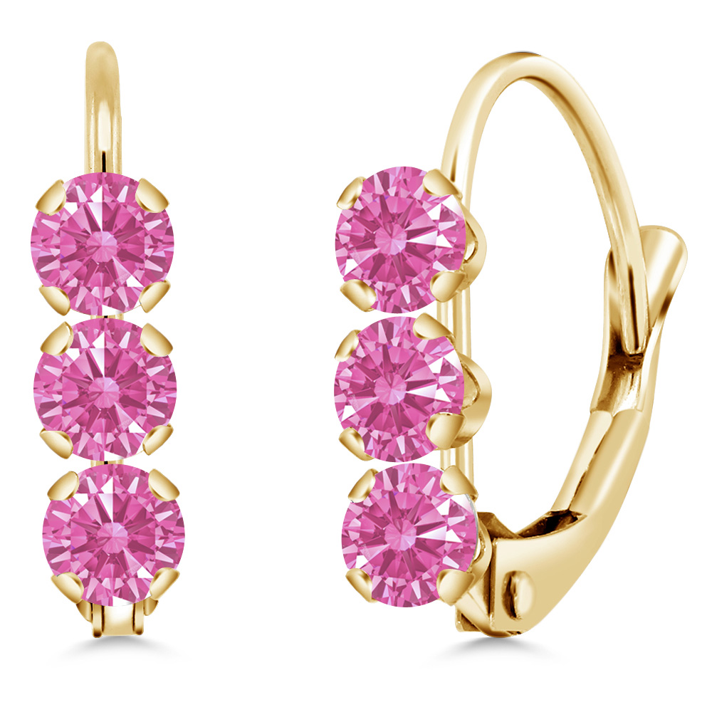 0.66 Ct Pink 14k Yellow Gold Earrings Made With Swarovski Zirconia by
