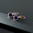 thumbnail image 4 of Gem Stone King 5.00 Ct Cushion Blue Created Sapphire 18K Rose Gold Plated Silver Earrings, 4 of 4