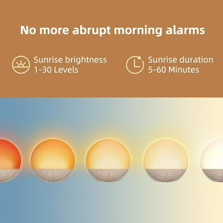 Sunrise Alarm Clock White Noise Machine: Natural Wake Up Light - Dimmable Clock with Bluetooth Speaker for Bedroom - 25 Sleep Sounds for Baby Adults Kids Putty