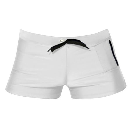 snowsong Mens Swim Trunks Mens Underwear Mens Double Briefs Mesh Buttock Lifting Thong Mesh Breathable Lace Up Swimming Trunks Mens Shorts White S