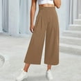 thumbnail image 2 of Fgnfyis Womens Wide Leg Cropped Suit Pants Work Business Summer Pleated Waisted Side Zipper Up Trousers with Pockets for Elegant Wear Khaki M, 2 of 7