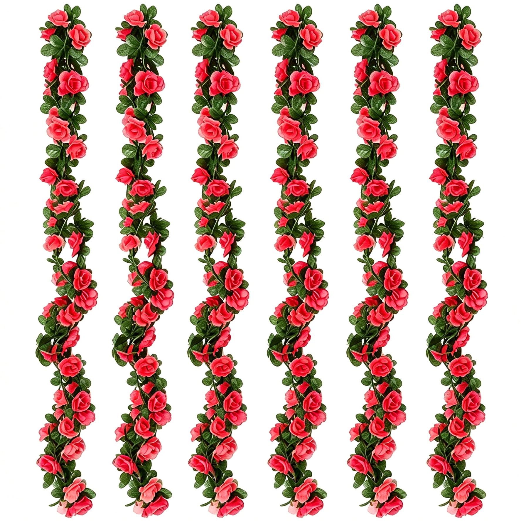TETOU 6pcs Flower Garlands Artificial Rose Vine Flowers with Leaves 66ft Hanging Roses Vine for Room Wedding Birthday Christmas Wall Decor(Red)