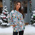 thumbnail image 2 of SCRAWLGOD Snowman Christmas Tree Bell BlueWomens Sweatshirts Polyester Crewneck Tops Long Sleeve Loose Fit Lightweight Fall Winter Drop Shoulder Casual Pullover with Pockets, L, 2 of 7